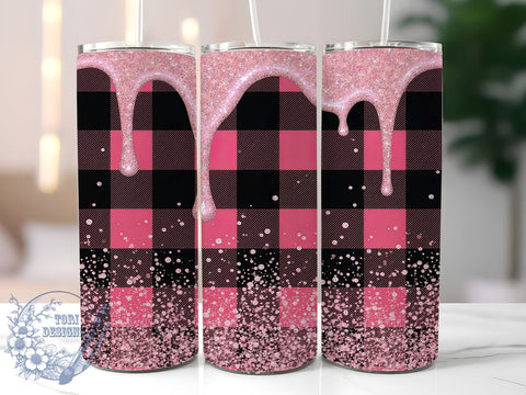 Pink Glitter Buffalo Plaid 20oz Tumbler, Buffalo Plaid, Christmas Tumbler, 20oz Tumbler, Sublimation Design, Holiday Decor, Winter Drinkware Sublimation ToriDesigns 