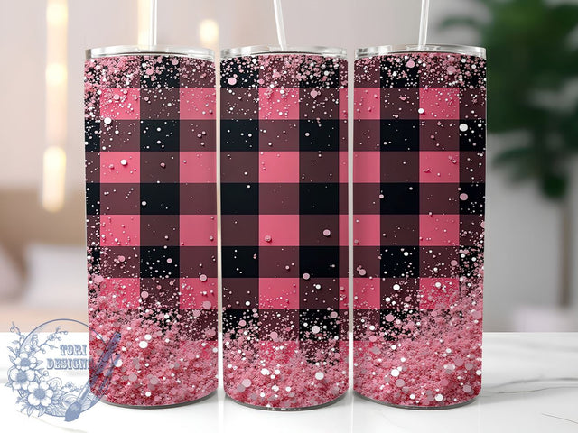 Pink Glitter Buffalo Plaid 20oz Tumbler, Buffalo Plaid, Christmas Tumbler, 20oz Tumbler, Sublimation Design, Holiday Decor, Winter Drinkware Sublimation ToriDesigns 