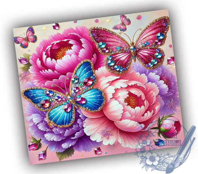 Pink Glitter Butterfly 20oz Tumbler, Glitter Tumbler Wrap, 20oz Sublimation Design, Butterfly Drinkware, Cute Pink Cup, Spring Tumbler, Girly Glitter Gift Sublimation ToriDesigns 