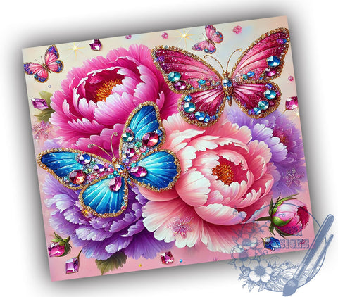 Pink Glitter Butterfly 20oz Tumbler, Glitter Tumbler Wrap, 20oz Sublimation Design, Butterfly Drinkware, Cute Pink Cup, Spring Tumbler, Girly Glitter Gift Sublimation ToriDesigns 
