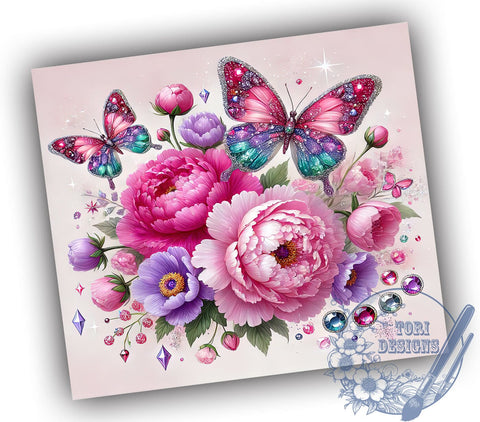 Pink Glitter Butterfly 20oz Tumbler, Glitter Tumbler Wrap, 20oz Sublimation Design, Butterfly Drinkware, Cute Pink Cup, Spring Tumbler, Girly Glitter Gift Sublimation ToriDesigns 