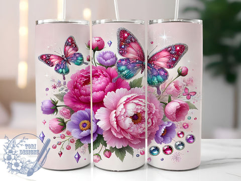 Pink Glitter Butterfly 20oz Tumbler, Glitter Tumbler Wrap, 20oz Sublimation Design, Butterfly Drinkware, Cute Pink Cup, Spring Tumbler, Girly Glitter Gift Sublimation ToriDesigns 