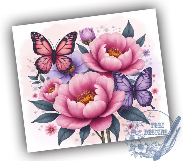 Pink Glitter Butterfly 20oz Tumbler, Glitter Tumbler Wrap, 20oz Sublimation Design, Butterfly Drinkware, Cute Pink Cup, Spring Tumbler, Girly Glitter Gift Sublimation ToriDesigns 