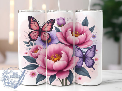 Pink Glitter Butterfly 20oz Tumbler, Glitter Tumbler Wrap, 20oz Sublimation Design, Butterfly Drinkware, Cute Pink Cup, Spring Tumbler, Girly Glitter Gift Sublimation ToriDesigns 