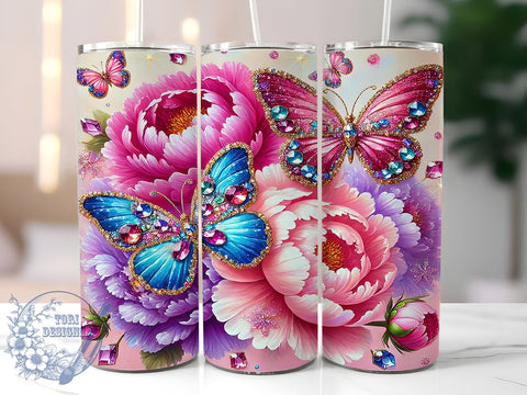 Pink Glitter Butterfly 20oz Tumbler, Glitter Tumbler Wrap, 20oz Sublimation Design, Butterfly Drinkware, Cute Pink Cup, Spring Tumbler, Girly Glitter Gift Sublimation ToriDesigns 
