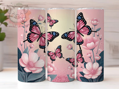 Pink Glitter Butterfly Tumbler, Floral Design, Pink Glitter, Elegant Style, Nature Theme, 20Oz Tumbler, Sublimation Wrap Sublimation Lara' s Designs 