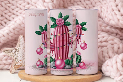 Pink Glitter Christmas Cactus 20oz Sublimation DesignSVG 