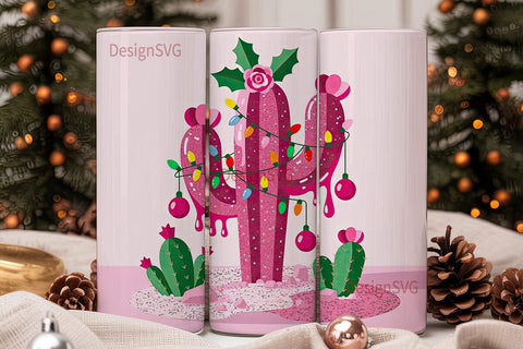 Pink Glitter Christmas Cactus 20oz Sublimation DesignSVG 