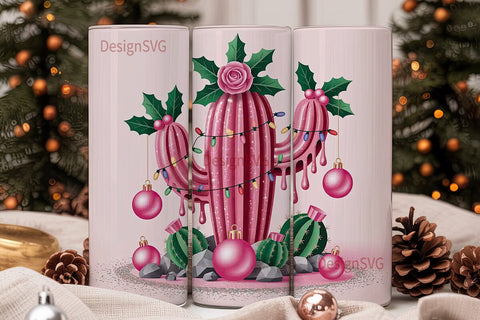 Pink Glitter Christmas Cactus 20oz Sublimation DesignSVG 