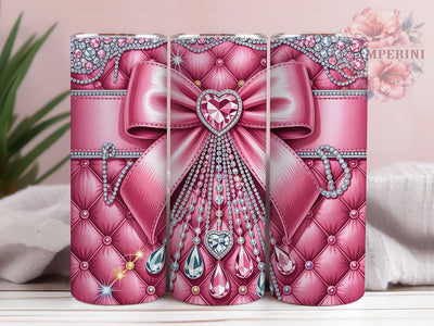 Pink Glitter Coquette Glam 20oz Tumbler, Heart Gem, Coquette Bow, Diamond Quilt, Glam Design, 20oz Tumbler Wrap, Sublimation PNG Sublimation Li Zamperini 