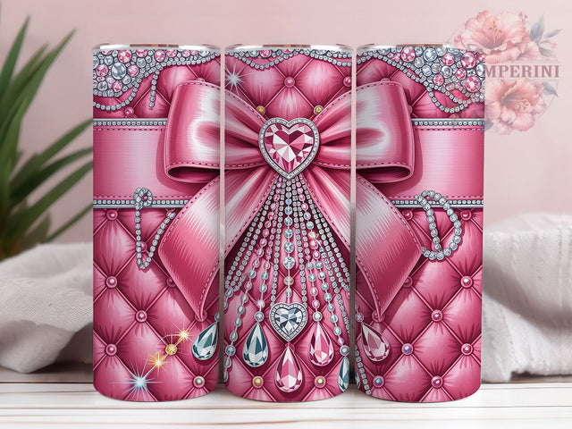 Pink Glitter Coquette Glam 20oz Tumbler, Heart Gem, Coquette Bow, Diamond Quilt, Glam Design, 20oz Tumbler Wrap, Sublimation PNG Sublimation Li Zamperini 