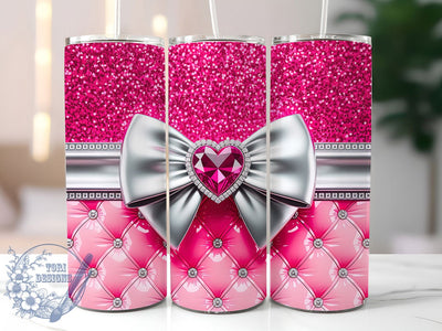 Pink Glitter Coquette Heart Tumbler, Coquette Bow Wrap, Glam Diamond Quilt Cup, Romantic Sublimation Design, Valentine Gift Tumbler, Sweet Gem Hearts Wrap, Adorable Glam Cup Sublimation ToriDesigns 