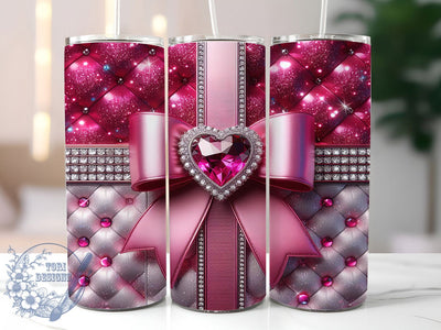 Pink Glitter Coquette Heart Tumbler, Coquette Bow Wrap, Glam Diamond Quilt Cup, Romantic Sublimation Design, Valentine Gift Tumbler, Sweet Gem Hearts Wrap, Adorable Glam Cup Sublimation ToriDesigns 