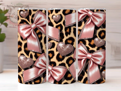 Pink Glitter Coquette Leopard 20oz Tumbler, Coquette Bow, Leopard Print, Girly Style, Fashion Design, 20oz Tumbler Wrap, Sublimation PNG Sublimation Lara' s Designs 
