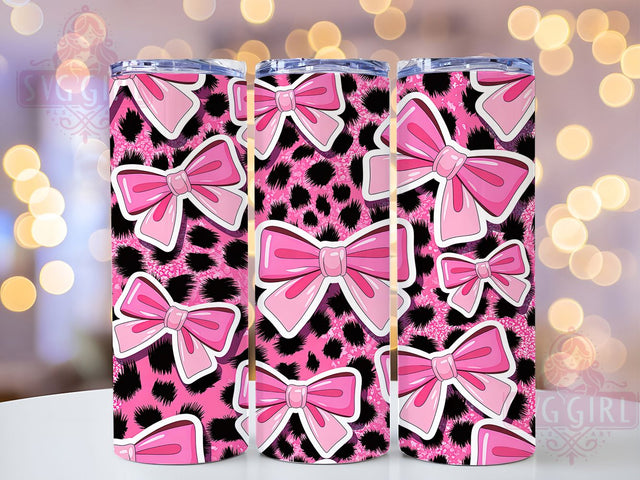 Pink Glitter Coquette Leopard Tumbler, Glitter Leopard Pattern, Coquette Aesthetic Design, 20Oz Sublimation Wrap, Chic Ribbon Art, Sparkly Leopard Texture, Tumbler Sublimation Sublimation SvggirlplusArt 