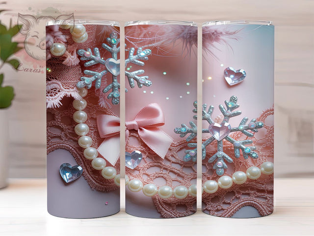 Pink Glitter Coquette Snowflake Tumbler, Coquette Snowflake Wrap, Holiday Mug Design, Sublimation Wrap, Festive Drinkware, Cute Winter Gift, Sparkly Christmas Cup Sublimation Lara' s Designs 