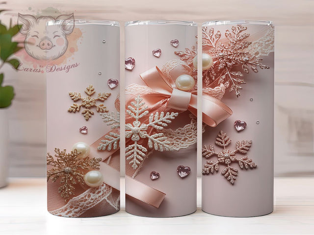 Pink Glitter Coquette Snowflake Tumbler, Coquette Snowflake Wrap, Holiday Mug Design, Sublimation Wrap, Festive Drinkware, Cute Winter Gift, Sparkly Christmas Cup Sublimation Lara' s Designs 