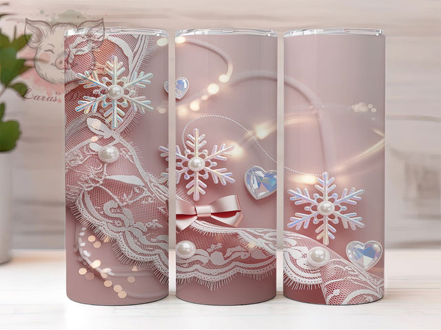 Pink Glitter Coquette Snowflake Tumbler, Coquette Snowflake Wrap, Holiday Mug Design, Sublimation Wrap, Festive Drinkware, Cute Winter Gift, Sparkly Christmas Cup Sublimation Lara' s Designs 