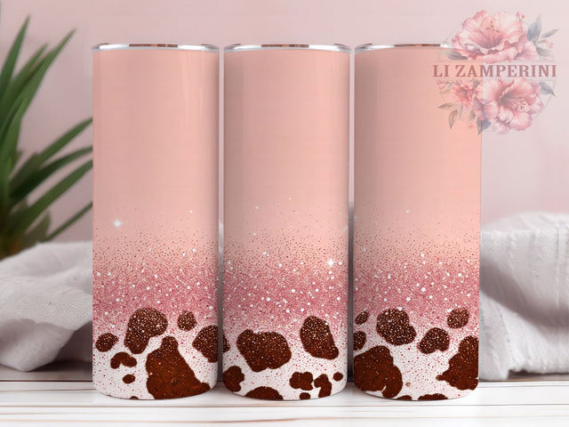 Pink Glitter Cowgirl Tumbler, Cowgirl Tumbler Wrap, Heifer Print Tumbler, Cowhide Sublimation Tumbler, Western Cowgirl Tumbler, 20oz Glitter Tumbler Wrap, Farm Life Tumbler Sublimation Li Zamperini 