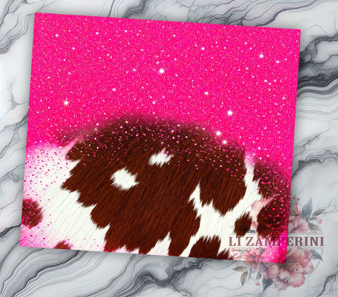 Pink Glitter Cowgirl Tumbler, Cowgirl Tumbler Wrap, Heifer Print Tumbler, Cowhide Sublimation Tumbler, Western Cowgirl Tumbler, 20oz Glitter Tumbler Wrap, Farm Life Tumbler Sublimation Li Zamperini 