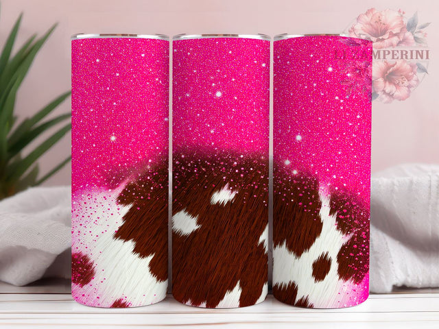 Pink Glitter Cowgirl Tumbler, Cowgirl Tumbler Wrap, Heifer Print Tumbler, Cowhide Sublimation Tumbler, Western Cowgirl Tumbler, 20oz Glitter Tumbler Wrap, Farm Life Tumbler Sublimation Li Zamperini 