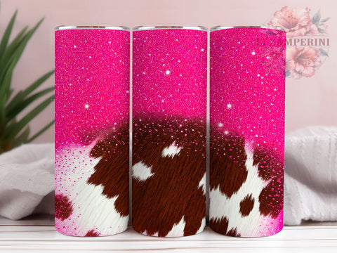 Pink Glitter Cowgirl Tumbler, Cowgirl Tumbler Wrap, Heifer Print Tumbler, Cowhide Sublimation Tumbler, Western Cowgirl Tumbler, 20oz Glitter Tumbler Wrap, Farm Life Tumbler Sublimation Li Zamperini 