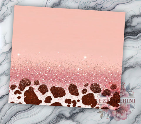 Pink Glitter Cowgirl Tumbler, Cowgirl Tumbler Wrap, Heifer Print Tumbler, Cowhide Sublimation Tumbler, Western Cowgirl Tumbler, 20oz Glitter Tumbler Wrap, Farm Life Tumbler Sublimation Li Zamperini 