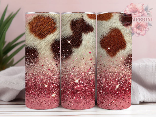 Pink Glitter Cowgirl Tumbler, Cowgirl Tumbler Wrap, Heifer Print Tumbler, Cowhide Sublimation Tumbler, Western Cowgirl Tumbler, 20oz Glitter Tumbler Wrap, Farm Life Tumbler Sublimation Li Zamperini 