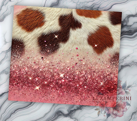 Pink Glitter Cowgirl Tumbler, Cowgirl Tumbler Wrap, Heifer Print Tumbler, Cowhide Sublimation Tumbler, Western Cowgirl Tumbler, 20oz Glitter Tumbler Wrap, Farm Life Tumbler Sublimation Li Zamperini 