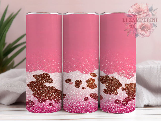 Pink Glitter Cowgirl Tumbler, Cowgirl Tumbler Wrap, Heifer Print Tumbler, Cowhide Sublimation Tumbler, Western Cowgirl Tumbler, 20oz Glitter Tumbler Wrap, Farm Life Tumbler Sublimation Li Zamperini 