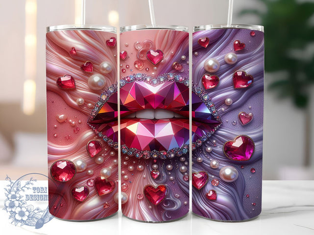 Pink Glitter Crystal Heart Tumbler, Crystal Heart Pattern, Pink Sparklecore Design, 20Oz Sublimation Wrap, Girly Glam Art, Romantic Sparkle Texture, Tumbler Sublimation Sublimation ToriDesigns 