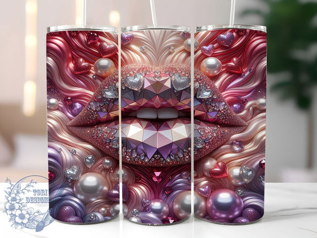 Pink Glitter Crystal Heart Tumbler, Crystal Heart Pattern, Pink Sparklecore Design, 20Oz Sublimation Wrap, Girly Glam Art, Romantic Sparkle Texture, Tumbler Sublimation Sublimation ToriDesigns 