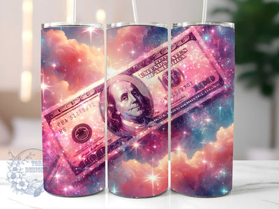 Pink Glitter Dollar Bill 20oz Skinny Tumbler, Glitter Dollar Tumbler Png, Straight & Tapered Tumbler Wrap, Instant Digital Download Sublimation ToriDesigns 
