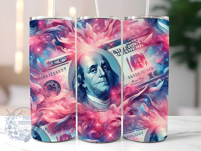 Pink Glitter Dollar Bill 20oz Skinny Tumbler, Glitter Dollar Tumbler Png, Straight & Tapered Tumbler Wrap, Instant Digital Download Sublimation ToriDesigns 
