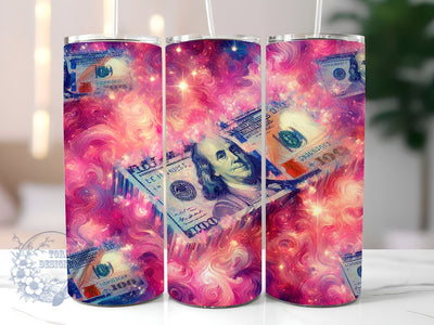 Pink Glitter Dollar Bill 20oz Skinny Tumbler, Glitter Dollar Tumbler Png, Straight & Tapered Tumbler Wrap, Instant Digital Download Sublimation ToriDesigns 
