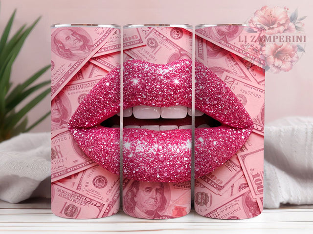 Pink Glitter Dollar Bill Tumbler, Dollar Bill Tumbler, 20oz Tumbler Wrap, Sublimation Design, Custom Tumbler, Money Tumbler, Glitter Tumbler Sublimation Li Zamperini 