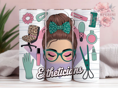 Pink Glitter Esthetician Spa Tumbler, Messy Bun Pink Glitter Cup, Beauty Spa 20Oz Sublimation Design, Skincare Specialist Drinkware, Salon Professional Gift Idea, Glamorous Spa Tumbler Sublimation Li Zamperini 