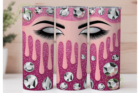 Pink Glitter Eyelashes Tumbler Wrap PNG Sublimation PixelChick 