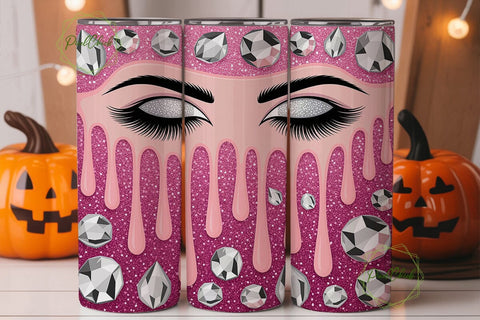 Pink Glitter Eyelashes Tumbler Wrap PNG Sublimation PixelChick 