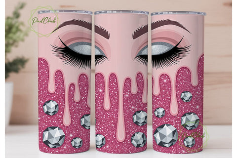 Pink Glitter Eyelashes Tumbler Wrap PNG Sublimation PixelChick 