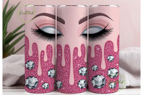 Pink Glitter Eyelashes Tumbler Wrap PNG Sublimation PixelChick 