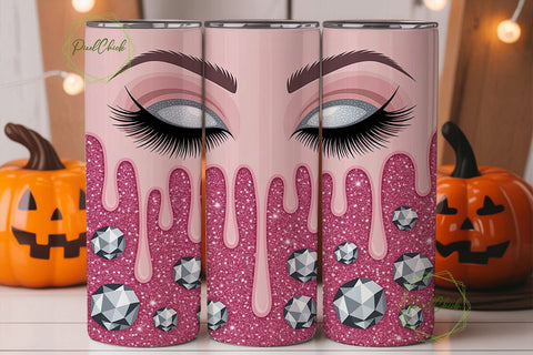Pink Glitter Eyelashes Tumbler Wrap PNG Sublimation PixelChick 
