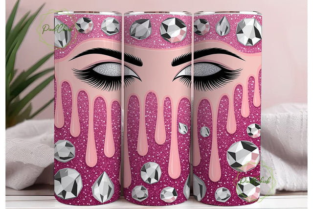 Pink Glitter Eyelashes Tumbler Wrap PNG Sublimation PixelChick 