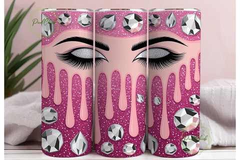 Pink Glitter Eyelashes Tumbler Wrap PNG Sublimation PixelChick 