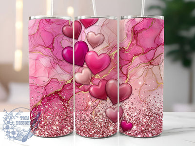 Pink Glitter Hearts 20oz Tumbler, Glitter Heart Motif, Pink Art Design, Glam Theme, Romantic Accent, Whimsical Charm, Sublimation Wrap, 20oz Tumbler Sublimation ToriDesigns 