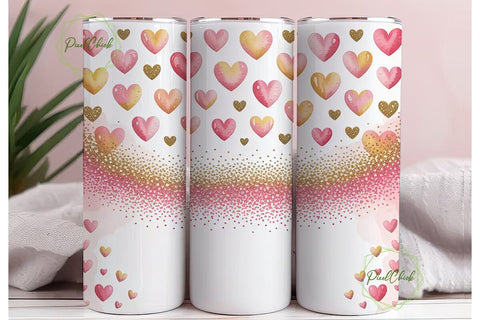 Pink Glitter Hearts 20oz Tumbler Wrap Sublimation PixelChick 