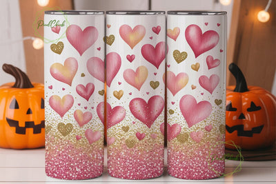 Pink Glitter Hearts 20oz Tumbler Wrap Sublimation PixelChick 