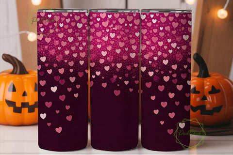 Pink Glitter Hearts 20oz Tumbler Wrap Sublimation PixelChick 