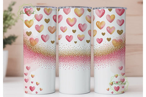 Pink Glitter Hearts 20oz Tumbler Wrap Sublimation PixelChick 