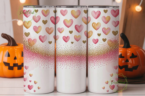 Pink Glitter Hearts 20oz Tumbler Wrap Sublimation PixelChick 